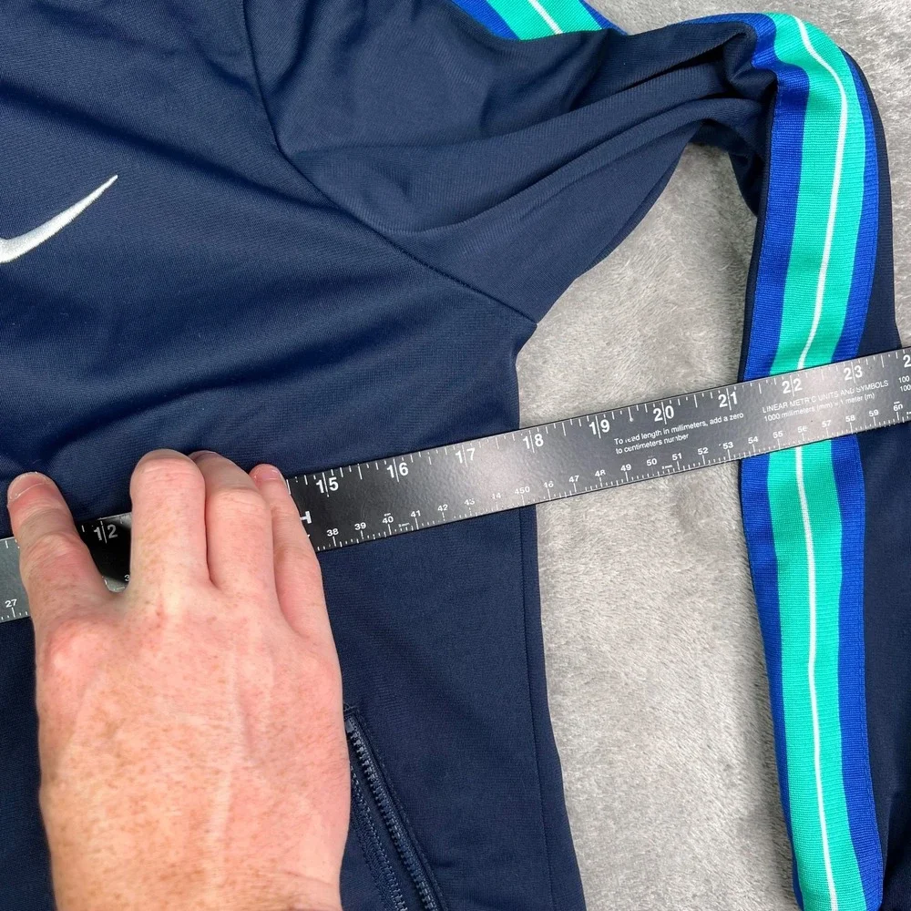 Nike‎ Jacket Womens Medium Blue White Swoosh Zip Lightweight Track Running Coat